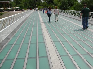 the glass walkway on the Sundial Bridge