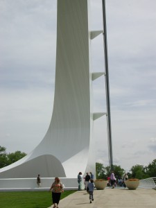 a look at the tower and cables supporting the Sundial Bridge