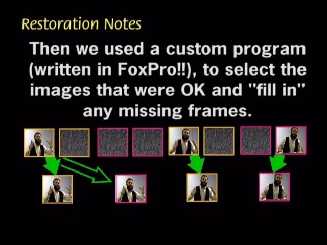 Then we used a custom program written in FoxPro to select the images that were OK and 'fill in' any missing frames.